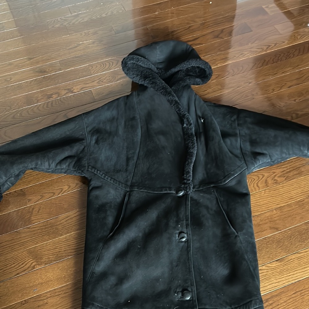 Genuine Black Sheepskin Vintage Full Length Coat - Size 8